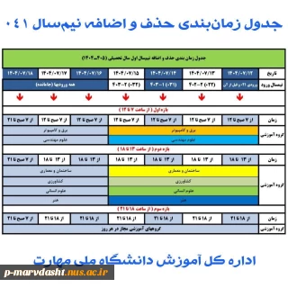 برنامه زمانبندی حذف واضافه 1404